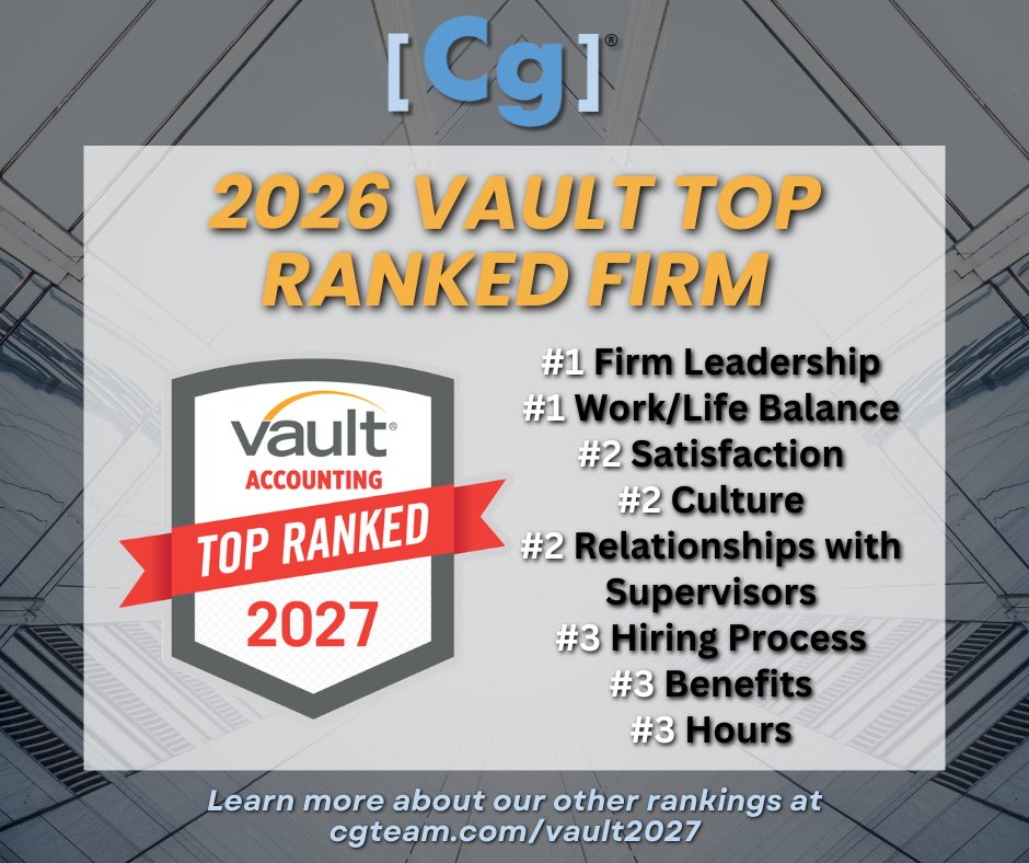 CgTeamNJ's tweet image. Cg is excited to share that we have once again been recognized by Vault as a 2027 Top Ranked Accounting Firm. Our rankings are listed below and on Vault's website here: bit.ly/4u2sw5F Thank you to Vault for the recognition!

#vaultaccountingrankings2027 #cg #cgteam