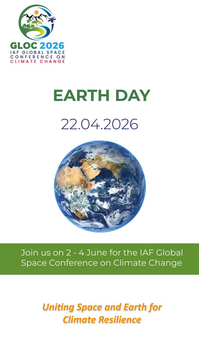 iafastro's tweet image. Today on 22 April, Earth Day, we celebrate a legacy that began with a new way of seeing our planet.

The IAF proudly carries this spirit forward. At GLOC 2026 to be held on 2-4 June 2026 in Kigali, Rwanda, this celebration of becomes ACTION.

 #EarthDay #ClimateChange #GLOC2026