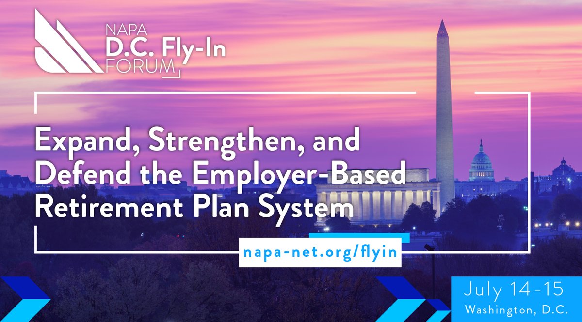 NAPA401K's tweet image. The 2026 NAPA D.C. Fly-In Forum, July 14–15, puts you in the room with policymakers to bring real-world perspective to the decisions shaping retirement.

Apply to attend: bit.ly/4kV4eXD
#RetirementPlanning #PolicyMakers #FlyInForum