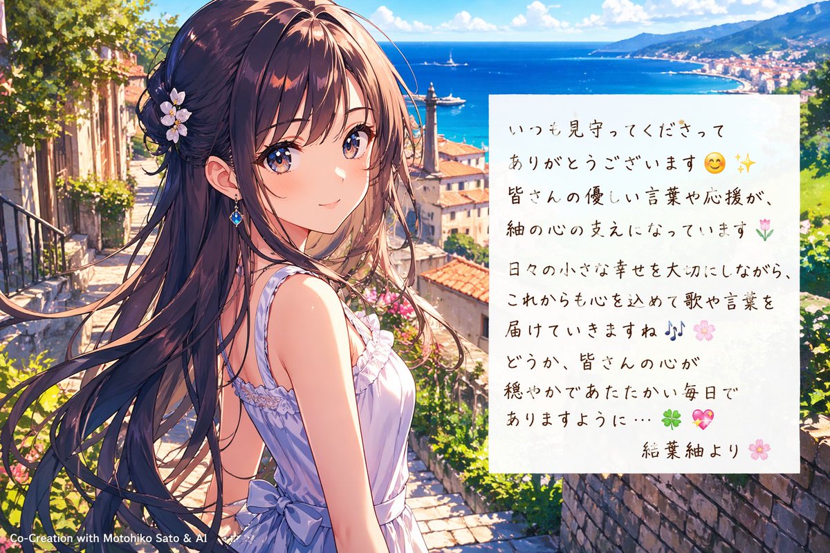 Anime Girl by the Sea with Letter