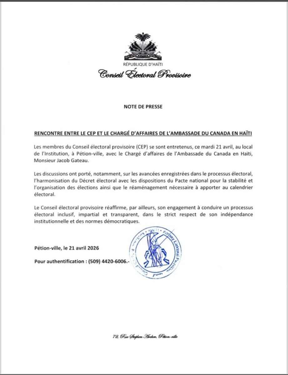 HugS200865's tweet photo. Imaginez la situation inverse : l’organisme chargé d’organiser les élections au Canada qui accueille l’ambassadeur haïtien, lequel se donne pour mission d’évaluer l’état d’avancement du processus électoral canadien.Ou wè lè w pa fè respè w ,se gwo koze wi. https://t.co/1AIYrdWekx