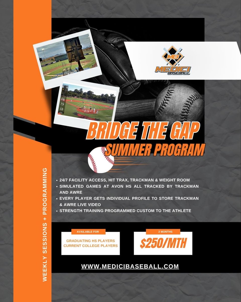 medicibaseball's tweet photo. NEW GAME CHANGER PROGRAM IS HERE 🚀

We’re officially launching BRIDGE THE GAP—the ultimate developmental program for graduating HS seniors and current college players. Stop guessing and start growing. 

Don’t just play—get noticed. 📈
REGISTER: https://t.co/97KzEFucbJ https://t.co/bVObZkxDqB