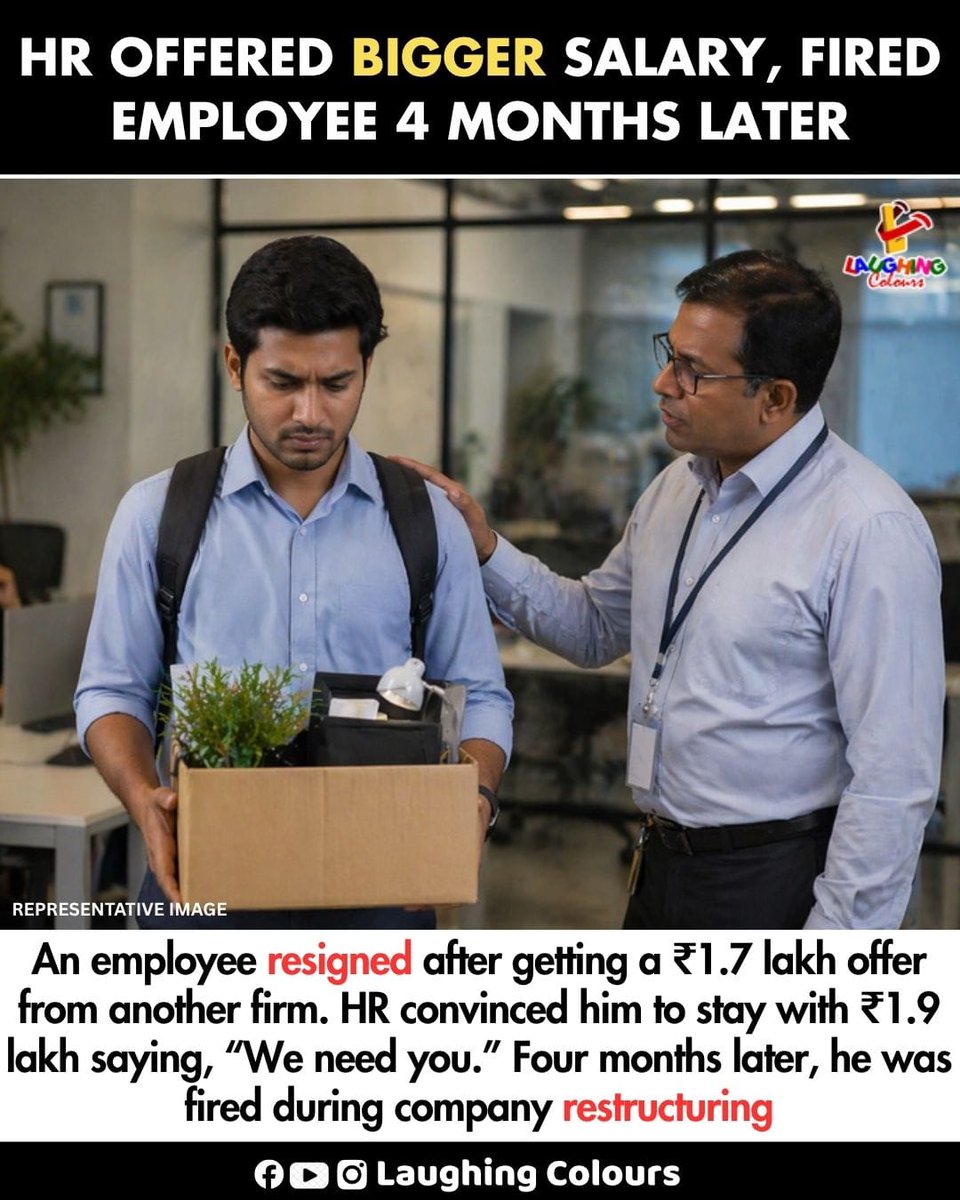 LaughingColours's tweet image. HR promise ends in firing 😔

#WorkLife #Corporate #JobIssues #Reality