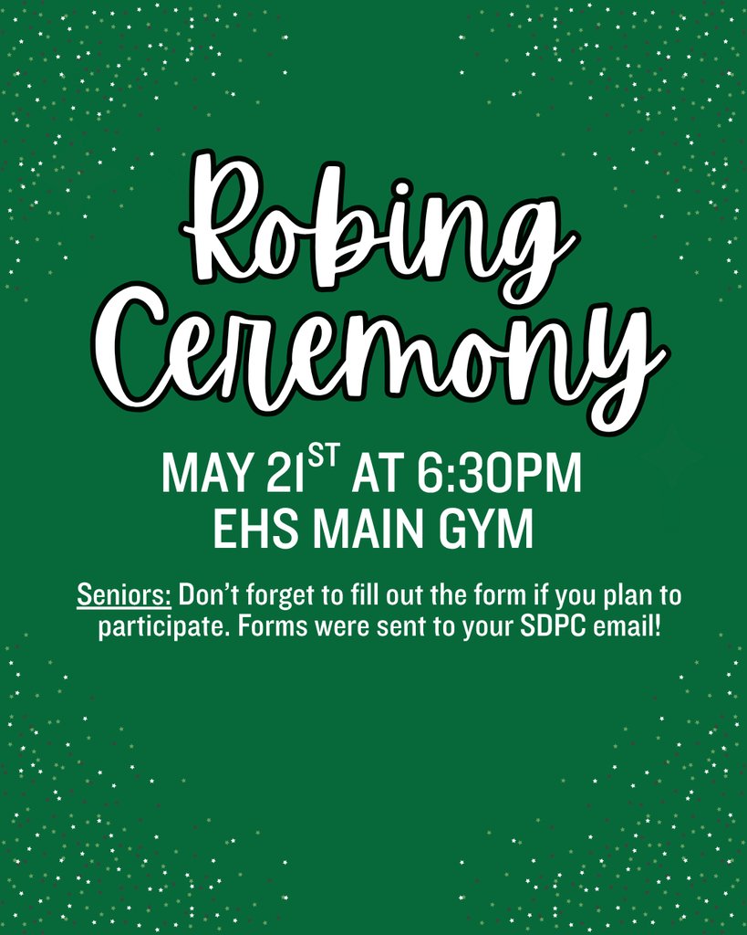 easley_updates's tweet photo. Our Robing Ceremony is coming up in a few weeks! This is a time for our Seniors to recognize a mentor who has supported and encouraged them along their path to graduation. Seniors who wish to participate must fill out the form that was sent to their school email address. https://t.co/PWltqDD2mh