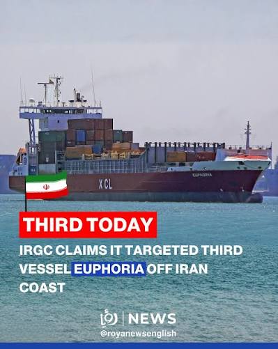 MOSSADil's tweet image. 🚨 THIRD SHIP HIT: GREEK-FLAGGED VESSEL STRANDED

Reports indicate the Greek-linked container ship Euphoria was attacked by Iran’s IRGC Navy, marking the third vessel targeted today in the Strait of Hormuz.
The ship is now reported to be stranded off Iran’s coast after the