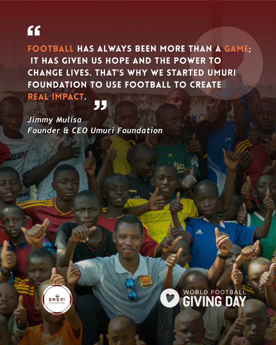 UmuriFoundation's tweet photo. Football gave us a way now it’s our turn to give back. ❤️⚽

On 26 May, world football giving day is a moment to show what the game can do beyond the pitch creating opportunity, hope, and change in our communities.

We’re building the journey, day by day.

#WeAreIn https://t.co/FvMinzmvXU