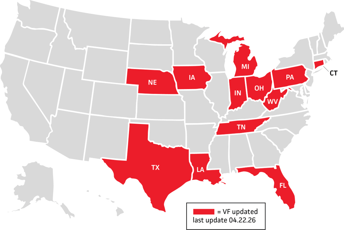 TheDataTrust's tweet photo. Update: In the past two weeks, we have new voter file data for these states: CT, FL, IA, IN, LA, MI, NE, OH, PA, TN, TX, &amp; WV. https://t.co/YTqAXVdVMY https://t.co/aKcuCqIRrv