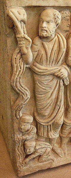 Peter strikes the prison wall and produces water to baptize his jailers.