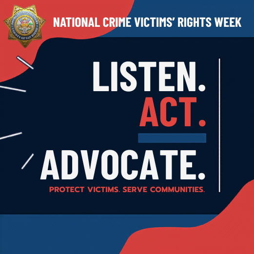 SDProbation's tweet photo. 💙 Listen. Act. Advocate. 💙

During National Crime Victims’ Rights Week, we proudly stand in support of victims and survivors. This week serves as a time to honor survivors, raise awareness, and strengthen partnerships that support victims of crime. #NCVRW https://t.co/rNnP2Ln5aK