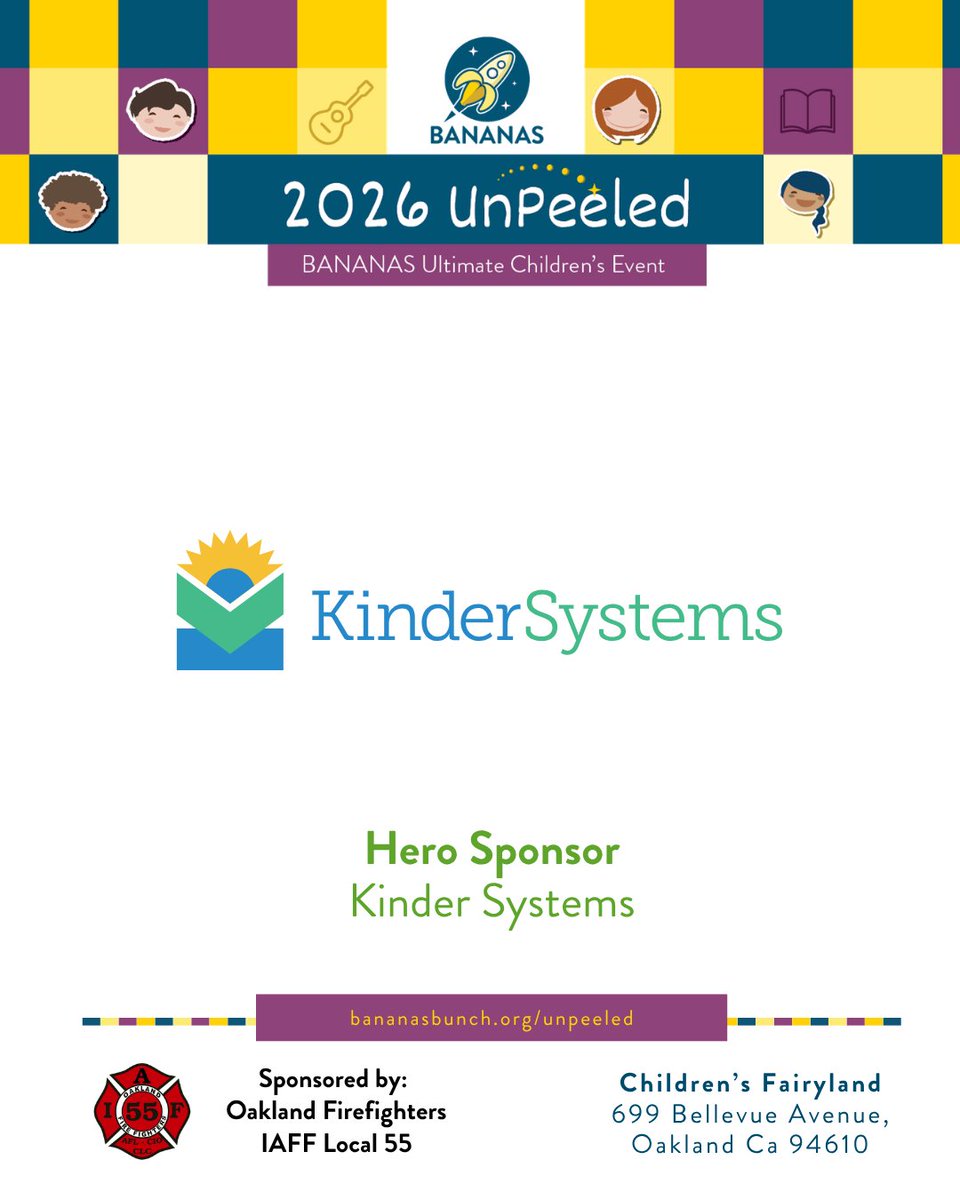 BananasBunch's tweet photo. Thank you to our generous UnPeeled Sponsors:

KinderSystems
Strong Families Alliance of Alameda County
Structoris Construction Solutions
AIMS K-12
4Cs of Alameda County https://t.co/LIzJay3koQ