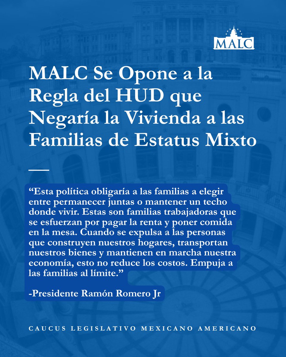 31 State Reps from MALC signed a public letter opposing a proposed U.S. HUD rule that would bar mixed-status families from federally assisted housing.

We urge HUD to withdraw the new rule as it could destabilize TX families and disrupt the state’s workforce. #txlege #txfamilies