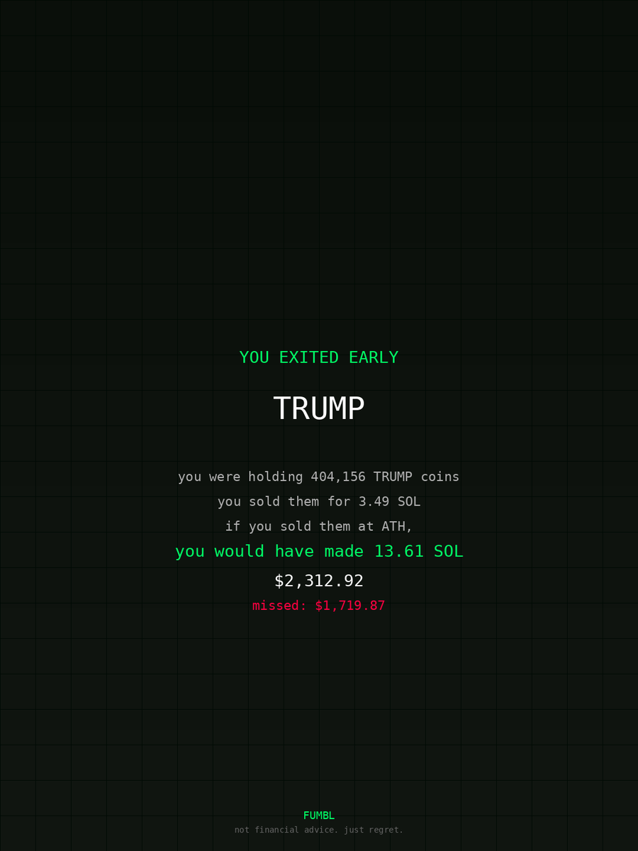 CinisoMasilela's tweet image. Peeped fumbledbags.com only to see I didn't cash out on $TRUMP 
coulda been up 

9RJiagYz44A7DyFZVAjW6j3mw94sjuYJbYWKmqfcbNTF 
#trust
#training