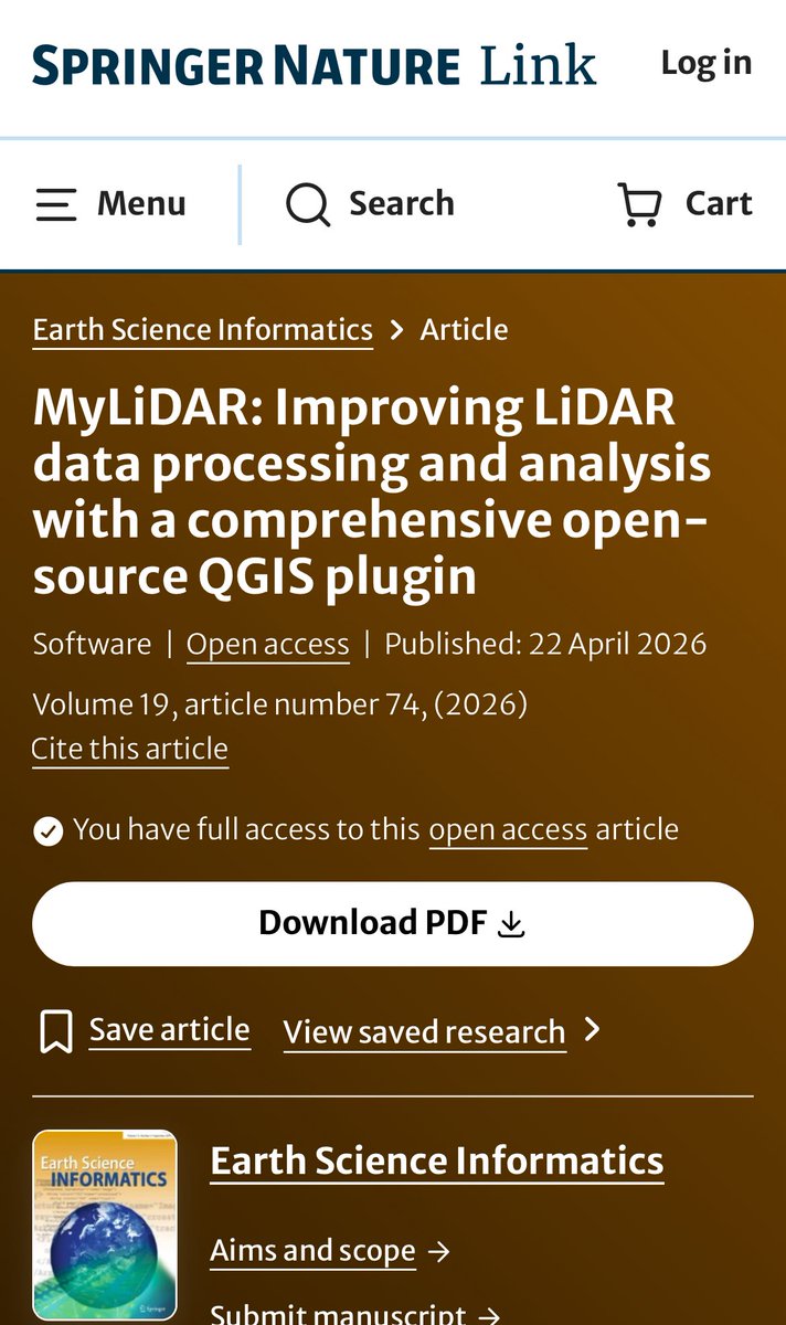 pablogarguez's tweet image. NuevaPublicación-&amp;gt; #MyLiDAR: Improving #LiDAR #DataProcessing with an open-source #QGISplugin
revista #EarthScienceInformatics link.springer.com/article/10.100… índice impacto JCR-2024=3,0 cuartil Q2 categoría #ComputerScience #InterdisciplinaryApplications  (nº85 de 177) #DataEngineering