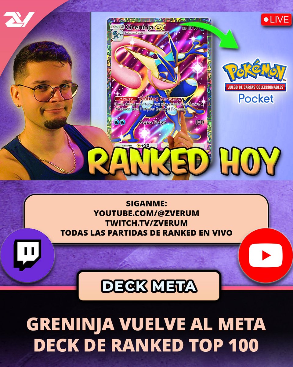 zVerum_'s tweet image. El deck de Greninja que me esta funcionando para RANKED Top 100 del mundo. Este combo neutraliza por completo los decks de Dormir y el deck más popular de Nihilego con Hydreigon. No Olviden seguirnos para los mejores decks de Pokemon TCG Pocket!
#PokemonTCGPocket #ポケポケ