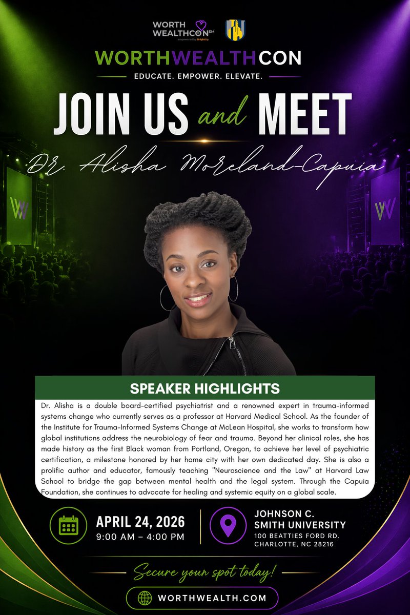 dralishamd's tweet photo. Wealth isn’t just what we earn—it’s what we heal, inherit, and choose to pass forward.

This Friday, April 24, I’ll be speaking at the WorthWealth Conference 2026 at Johnson C. Smith University in Charlotte—exploring the inner work behind outer prosperity and how self-worth, https://t.co/QsLBOoFK5l
