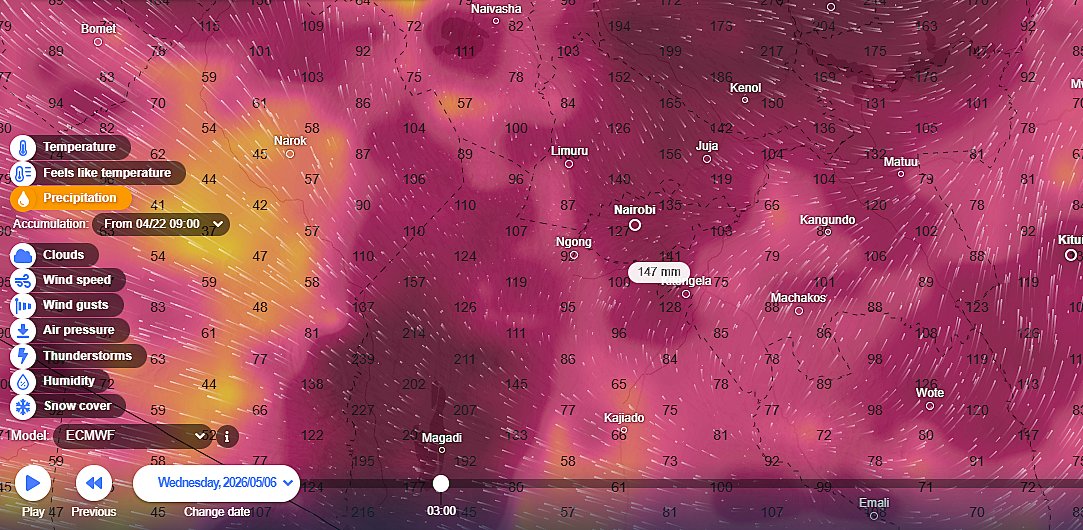 MaithyaVilivu's tweet image. Weather forecasting model output graphics for #Nairobi Metro area #Kenya: 
I'm getting a lot of requests from Nairobian to share the outlook for Nairobi. Here it is:

Medium range model forecasts show a comeback of moderate to heavy rainfall in #Nairobi County within the two