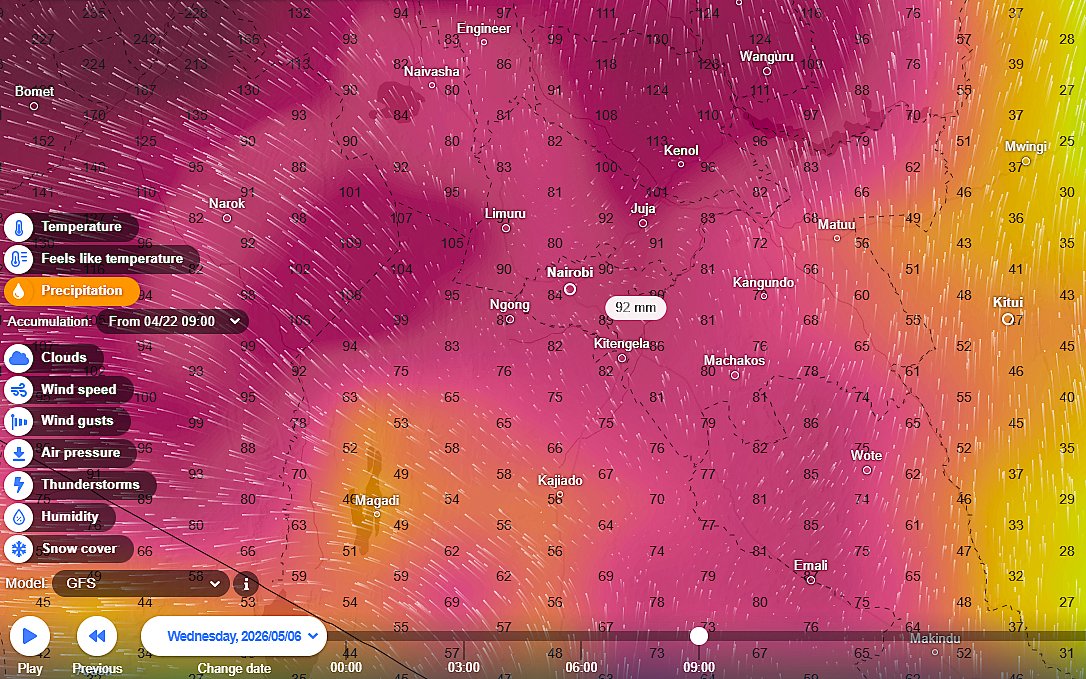 MaithyaVilivu's tweet image. Weather forecasting model output graphics for #Nairobi Metro area #Kenya: 
I'm getting a lot of requests from Nairobian to share the outlook for Nairobi. Here it is:

Medium range model forecasts show a comeback of moderate to heavy rainfall in #Nairobi County within the two