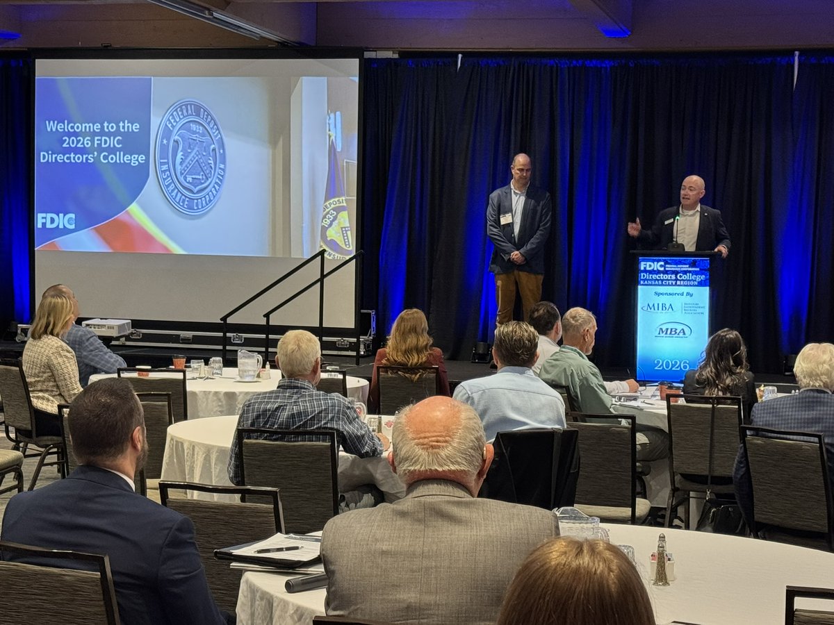 mobankers's tweet photo. The 2026 FDIC Directors College hosted by MBA and @theMIBA provided great insights for bank board members. The information and networking that directors gathered from the college will benefit the banks’ customers and communities. @FDICgov https://t.co/6P5ZAmHJB6