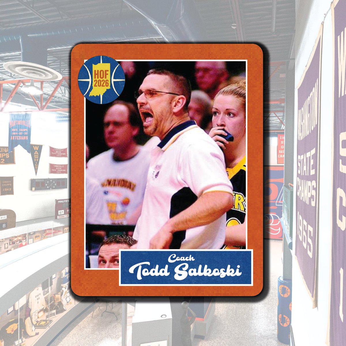 HoopsHall's tweet photo. Inductee Highlight | Todd Salkoski 🏀

A highly successful leader at Shenandoah, Salkoski compiled a 232-99 record over 14 seasons as the girls’ basketball head coach, highlighted by two Class 2A state championships and two runner-up finishes.

His teams consistently competed at a high level, capturing nine sectional, five regional, and four semi-state titles during his tenure.

A 1976 Cambridge City Lincoln graduate, Salkoski was a multi-sport athlete in football and baseball before earning degrees in math and secondary education from Ball State. He went on to coach football, baseball, boys’ golf, and JV basketball before taking over the girls’ program.

A multiple-time WRAC and Ball State Alumni Coach of the Year, Salkoski coached numerous All-Star players and award winners. He now serves as Shenandoah’s athletic director, entering his 16th year.