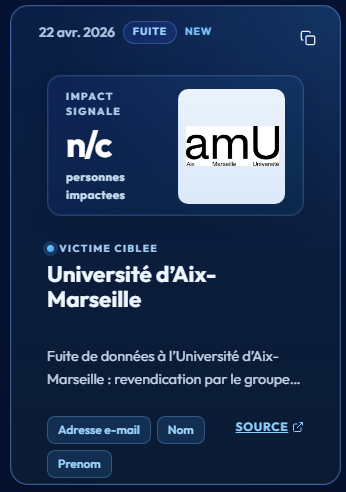 Frenchbreaches's tweet photo. 🔴🇫🇷 L’université d’Aix-Marseille a été piratée par le groupe de hackers algérien LunarisSec : les données compromises seraient les noms, prénoms et adresses email personnelles des étudiants. https://t.co/R1fLmQIupB
