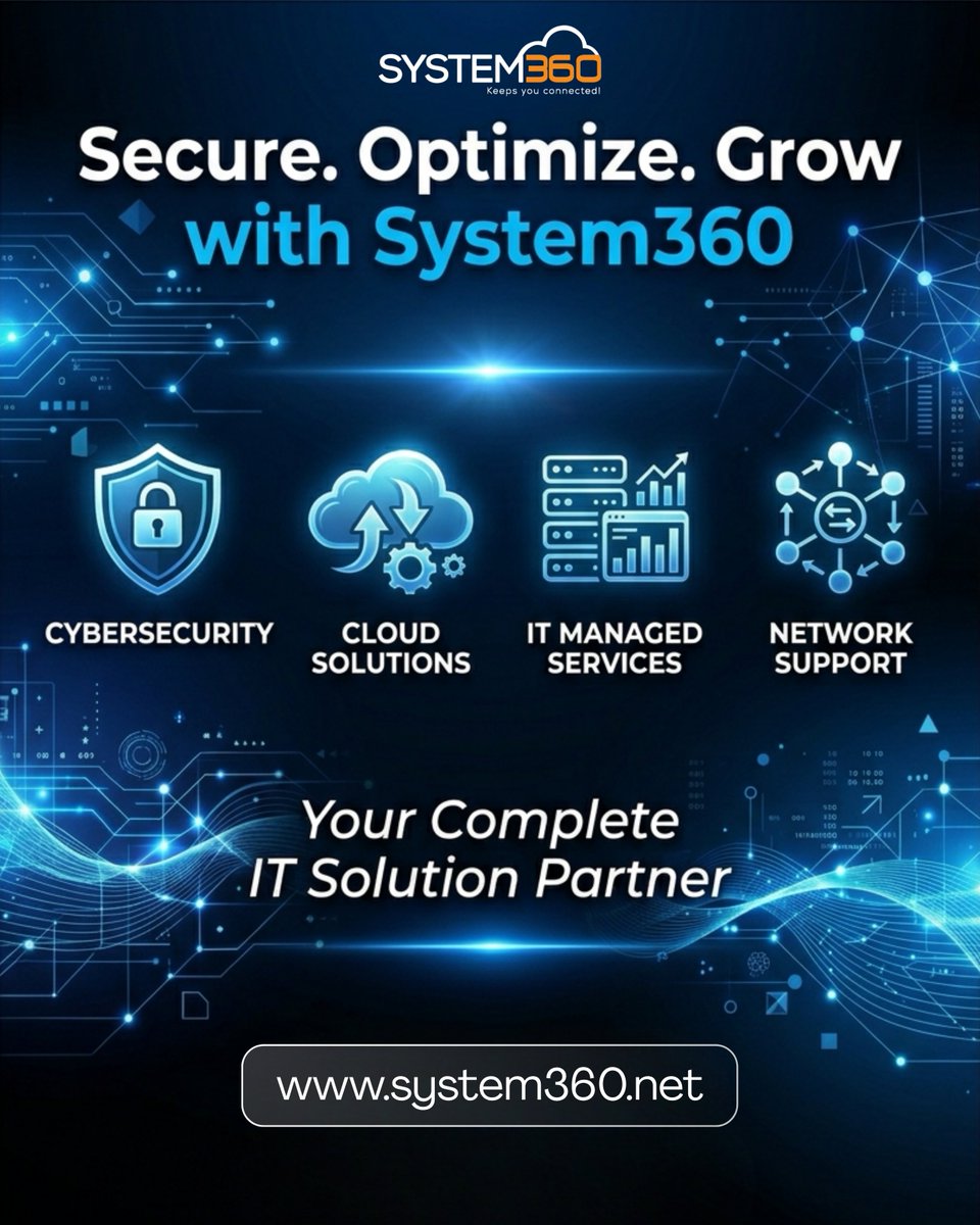 system360_'s tweet image. 𝐒𝐞𝐜𝐮𝐫𝐞 𝐲𝐨𝐮𝐫 𝐛𝐮𝐬𝐢𝐧𝐞𝐬𝐬. 𝐎𝐩𝐭𝐢𝐦𝐢𝐳𝐞 𝐲𝐨𝐮𝐫 𝐨𝐩𝐞𝐫𝐚𝐭𝐢𝐨𝐧𝐬. 𝐆𝐫𝐨𝐰 𝐰𝐢𝐭𝐡𝐨𝐮𝐭 𝐥𝐢𝐦𝐢𝐭𝐬. 

system360.net

#System360 #ITServices #CyberSecurity #CloudSolutions #ManagedIT #NetworkSupport #BusinessGrowth #TechSolutions #ITSupport