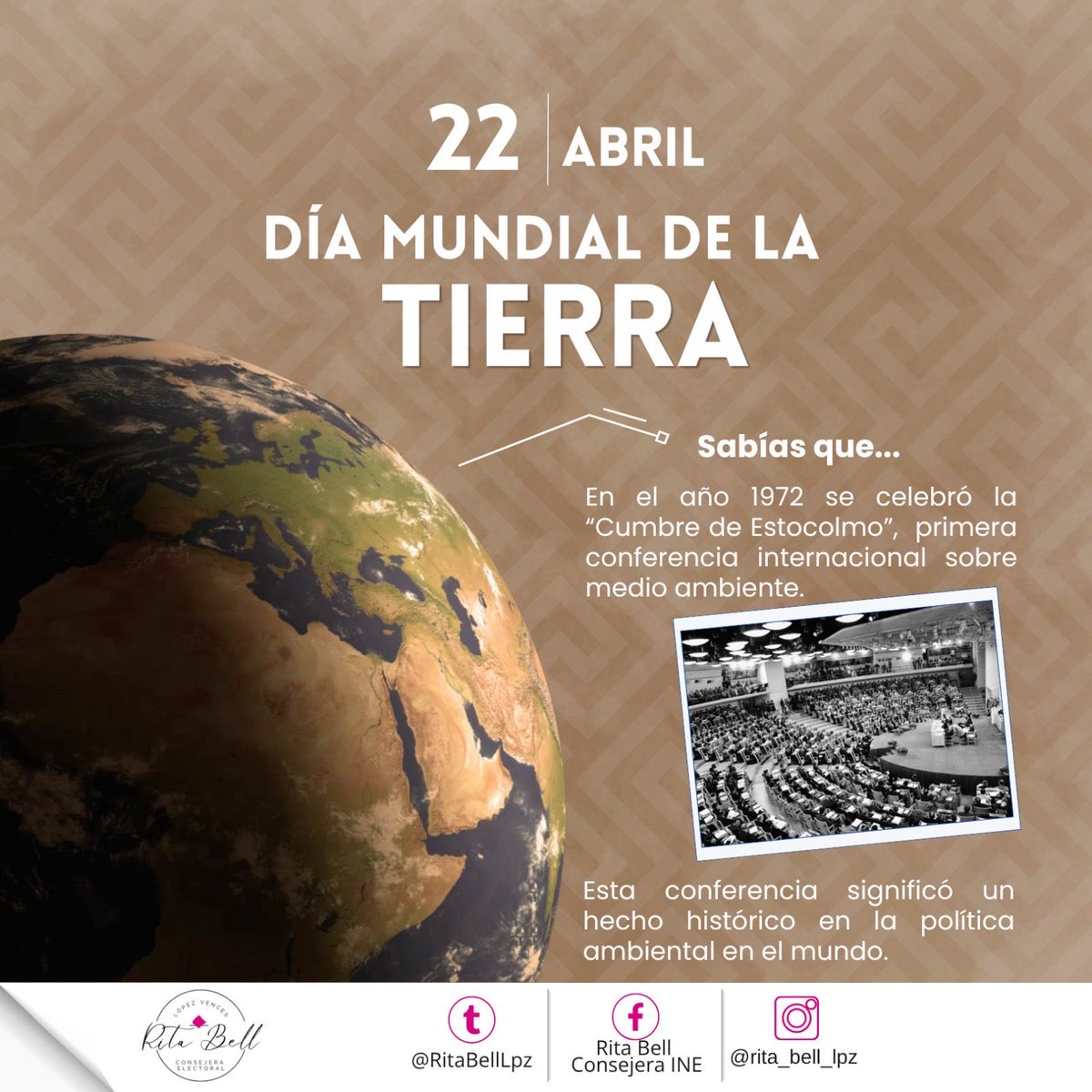 RitaBellLpz's tweet photo. En 2009 la ONU,  como resultado de las movilizaciones ambientalistas de 1970 en EUA, proclamó esta fecha como "Día Mundial de la Tierra".🌎
Es momento de reflexionar y actuar.
Cuidar nuestro planeta es una responsabilidad compartida. 🌱 https://t.co/BcobQJbxBF