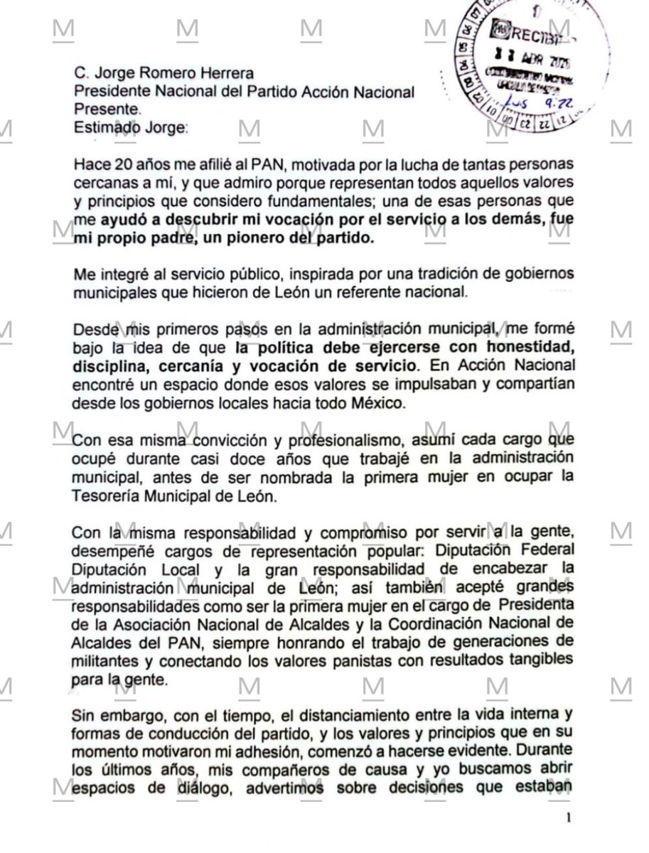 "A pesar  del trabajo serio y de los resultados  valorados a nivel nacional, no ha habido el acompañamiento, el respeto, el respaldo, ni el reconocimiento institucional que León merece": <a href="/AleGutierrez_mx/">𝗔𝗹𝗲 𝗚𝘂𝘁𝗶𝗲́𝗿𝗿𝗲𝘇</a> en su carta de renuncia a <a href="/AccionNacional/">Acción Nacional</a> 
<a href="/milenio_leon/">Milenio León</a> <a href="/multimediostv/">multimedios tv</a>
