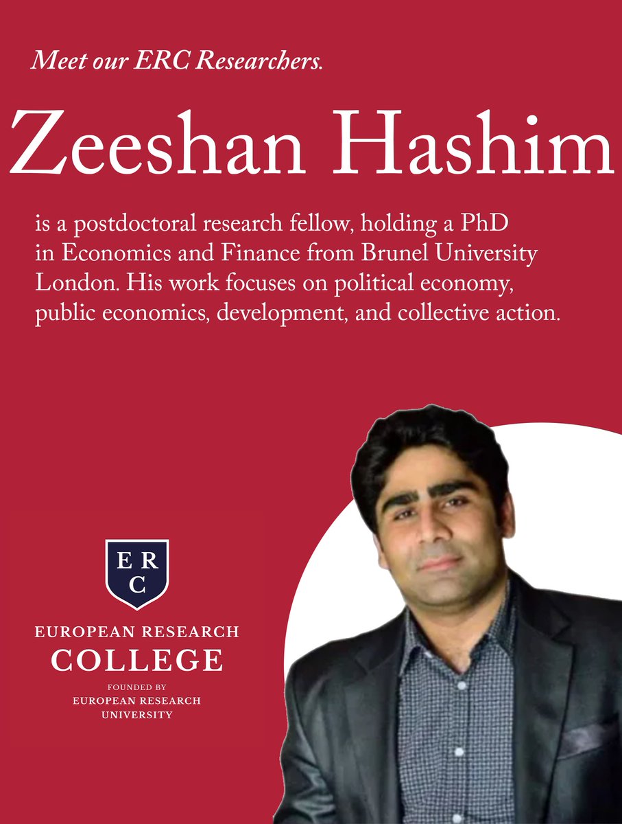 ERCbyERUNI's tweet photo. Meet the minds behind ERC London:

Alishba, a Research Fellow in Psychological &amp; Learning Sciences, expert in health education &amp; human behaviour.

Zeeshan a PostDoc in Economics &amp; Finance, focused on political economy, development &amp; collective action.

#Economics #EconTwitter https://t.co/kyMo098SfU