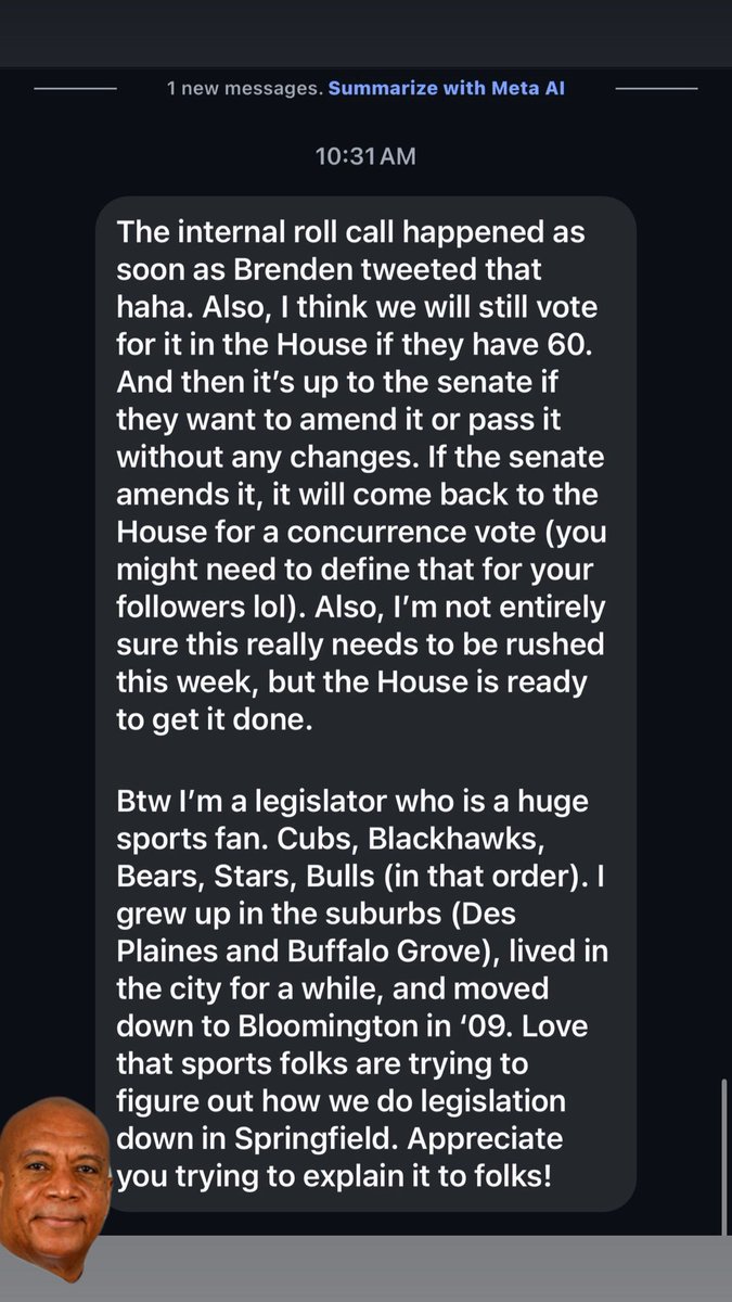 therealburns3's tweet image. BURNS NEWS NETWORK EXCLUSIVE:

(Forgot to crop out PFP first time #DUMB) 

From a state representative in Springfield, looking like a vote on Bears stadium bill today. 🔒