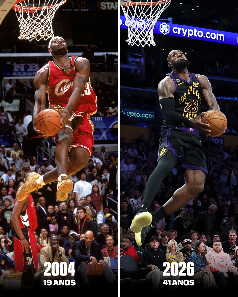 ESPNBrasil's tweet image. O INTERMINÁVEL LEBRON JAMES! 💎🏀 

Se liga nesses cliques IDÊNTICOS só que com 22 anos de diferença. É o maior jogador da história do basquete fã de esporte?

#NBAnaESPN #LeBronJames