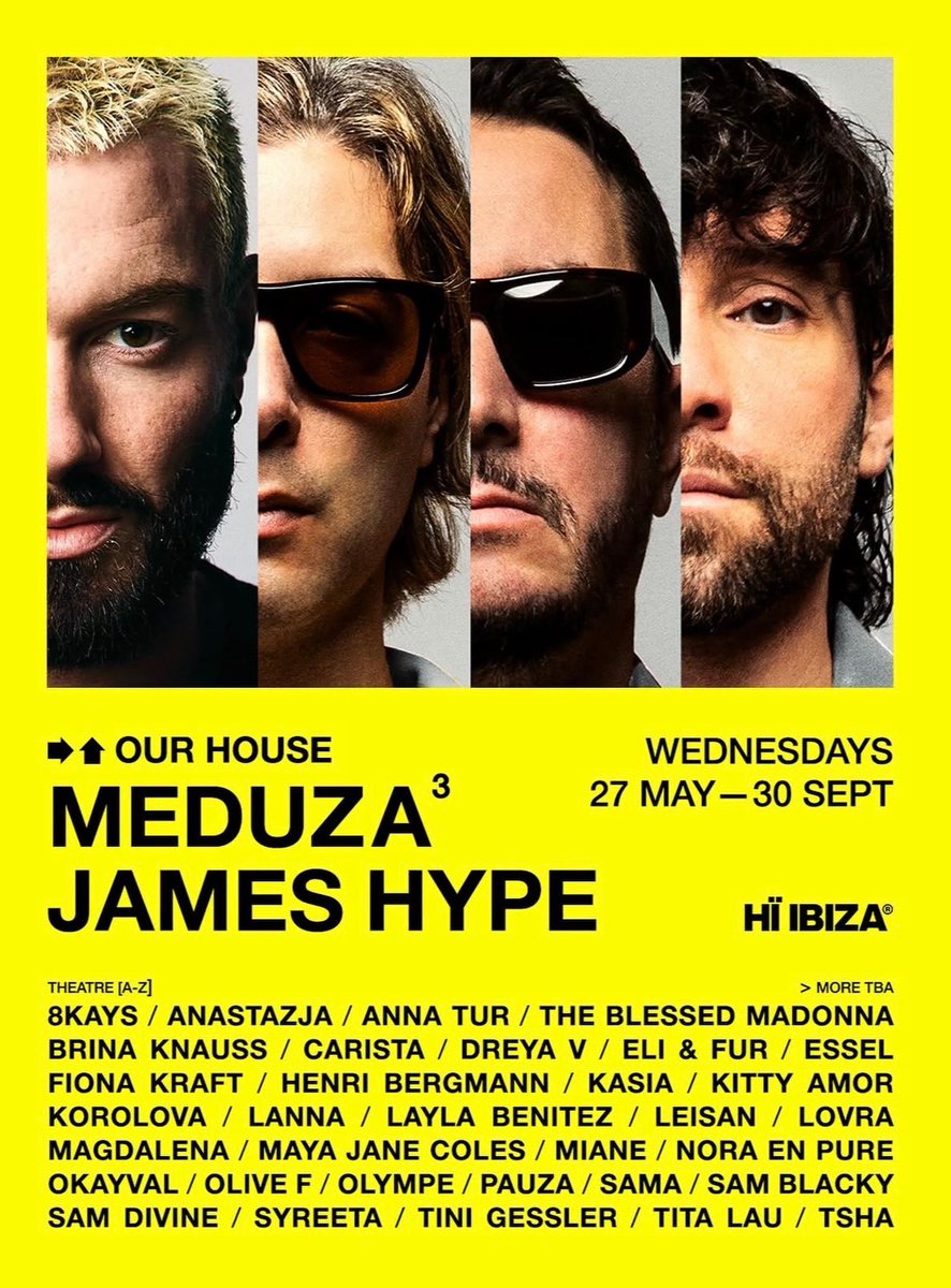 sonrizasmusic's tweet photo. Straight class from James Hype and Meduza announcing their Hï Ibiza residency support that is nearly all women without making it gimmicky. James hype slander will no longer be tolerated 💅 https://t.co/kF1dkjkQMn