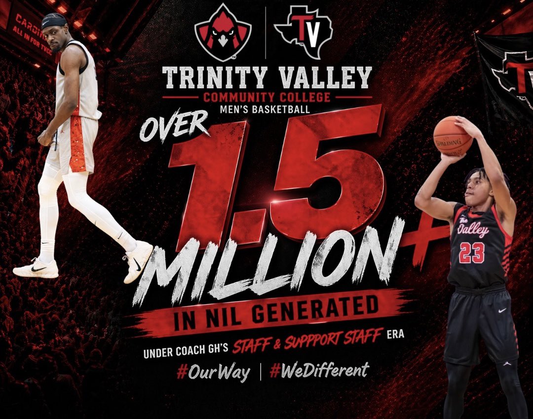 Over 1.5M and we just getting started 💰⚡️
This is what WINNING looks like on and off the court. 📈

Trinity Valley Men’s Basketball 🔥
#OurWay #WeDifferent #Cardinals