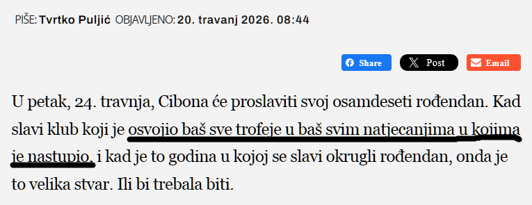 Neki dan u Nogometnim novostima. Zna li netko koje godine je Cibona osvojila FIBA Ligu prvaka te FIBA Europe Cup?