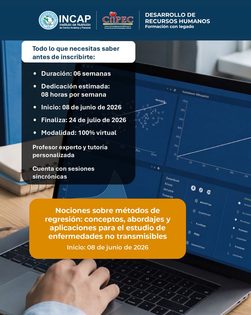 INCAP_NUTRICION's tweet photo. ¿Trabajas con datos en salud pública o investigación?

Domina métodos de regresión estadística y fortalece tu análisis técnico.

📅 Inicio: 8 de junio
💻 Modalidad virtual
🔗 https://t.co/v0vPHHoQRP

📲 https://t.co/fTNUegLlRd https://t.co/5TkI7zDKsQ