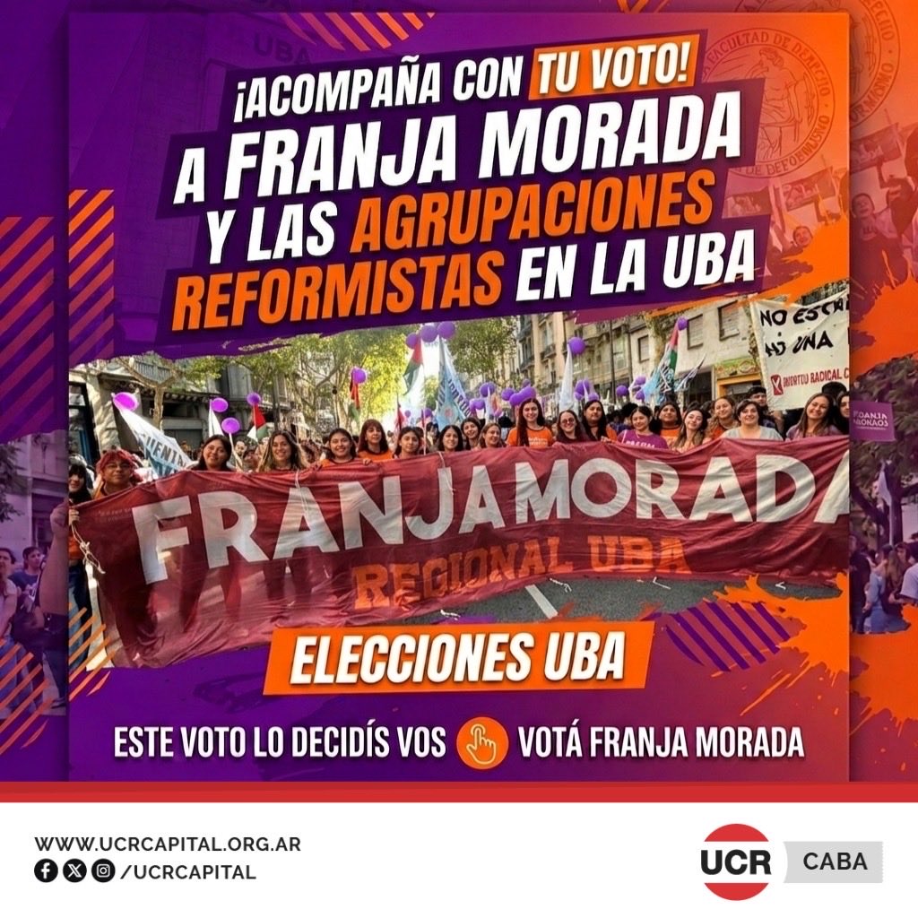 Acompaña con tu voto a franja morada
y las agrupaciones reformistas en la UBA 💪