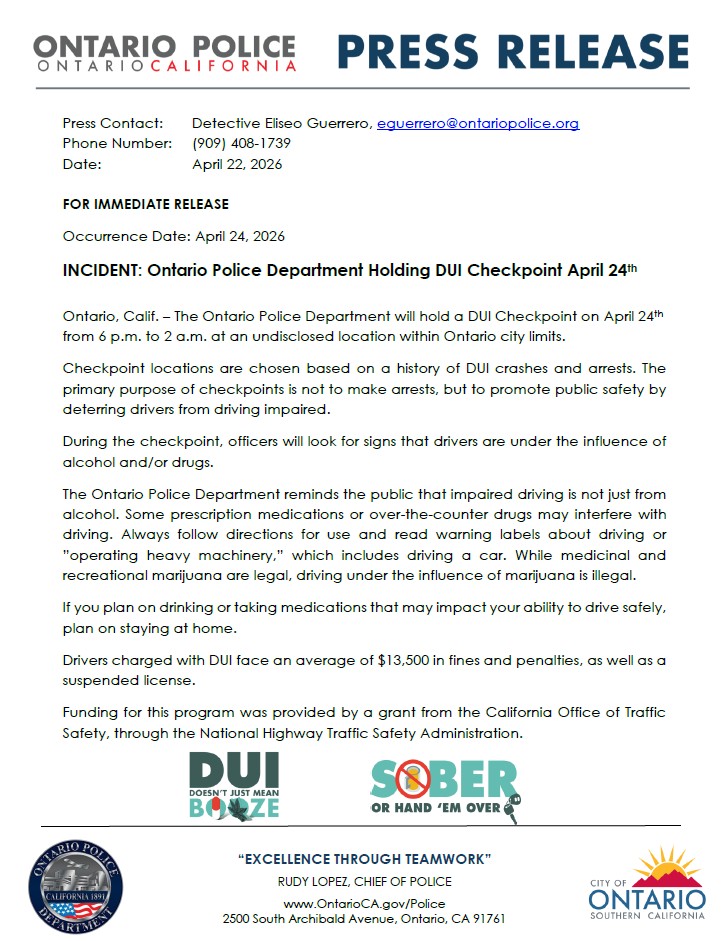 Ontario Police Department tweet media