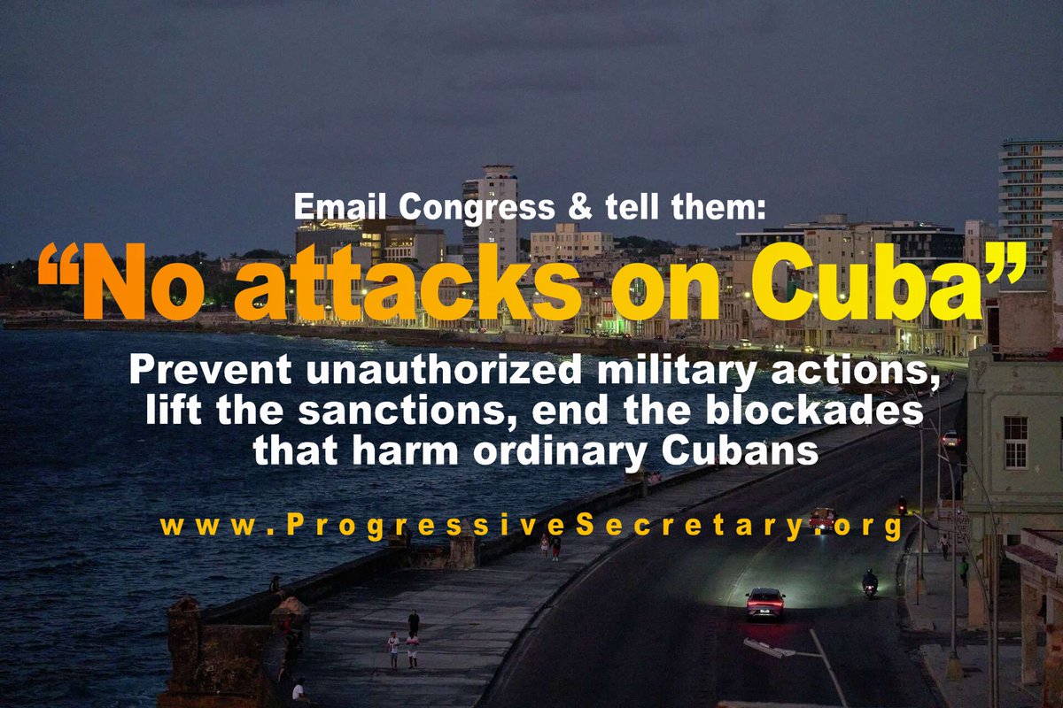 .
✅ TAKE ACTION NOW: Tell Congress, “Actions by the U.S. are hurting vulnerable Cubans. Please stop these unnecessary actions against a country that has not attacked America.” 

Click here [cutt.ly/TtJbe0jq] to send your emails. Please repost.  #Cuba #sanctions #blockade