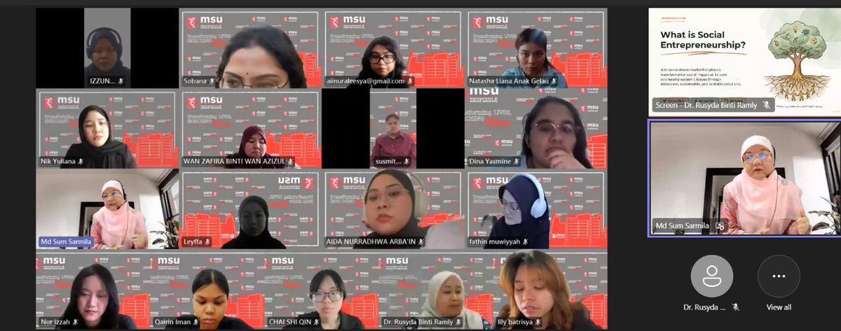 MsumalaysiaS's tweet image. Change the World Through #SocialEnterprise, an inspiring webinar by Dr. Sarmila Md Sum was successfully conducted today, led by the #SESS CUP4 team. aimed to raise awareness and spark interest in social enterprise among MSUrians while empowering ideas that create real impact.