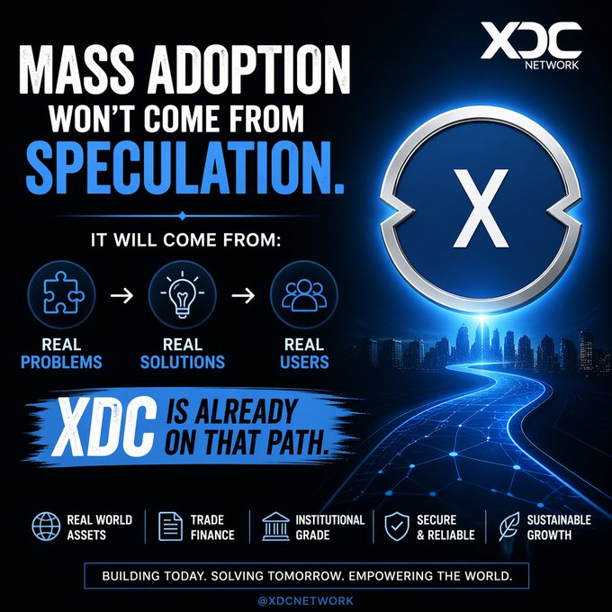 Mass adoption doesn’t come from hype, it comes from real utility.

<a href="/XDCNetwork/">XDC Network</a> is focused on solving real problems through trade finance, RWA, and institutional-grade infrastructure, building for actual users, not just speculation.

#XDC #XRP #Crypto #Blockchain #Altcoins #DeFi