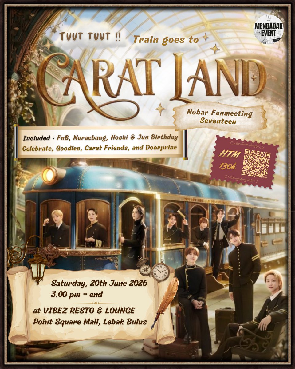 mendadak_event's tweet photo. Tuut tuut!! 🚂💨
CARATs, waktunya naik kereta menuju Carat Land 💎✨

Seru-seruan bareng dari nobar sampai noraebang, semuanya ada di sini 👀🎤

tag. nobar svt seventeen caratland 2026 https://t.co/AOxrUasIv0