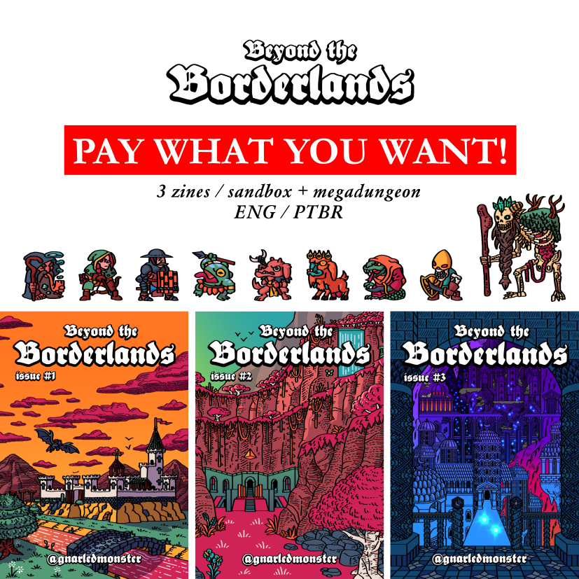 GnarledMonster's tweet photo. I’ve finally finished all the illustrations for my upcoming book, the Wicked Valley! 🥳🎉

To celebrate that, the trilogy of Beyond the Borderlands is now Pay What You Want on my itch page, all my other work is 50% off for the next 12 days! #dnd #ttrpg #osr #nsr #fkr https://t.co/2PCLE3Sw72