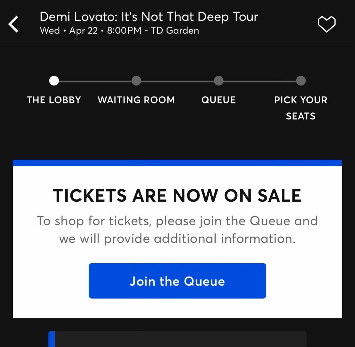LovatoHub's tweet photo. DUE TO HIGH DEMAND 

More seats have been added to the #ItsNotThatDeepTourBoston show tonight at TD Garden!

There is currently a queue for the show https://t.co/2orcMhtAuK