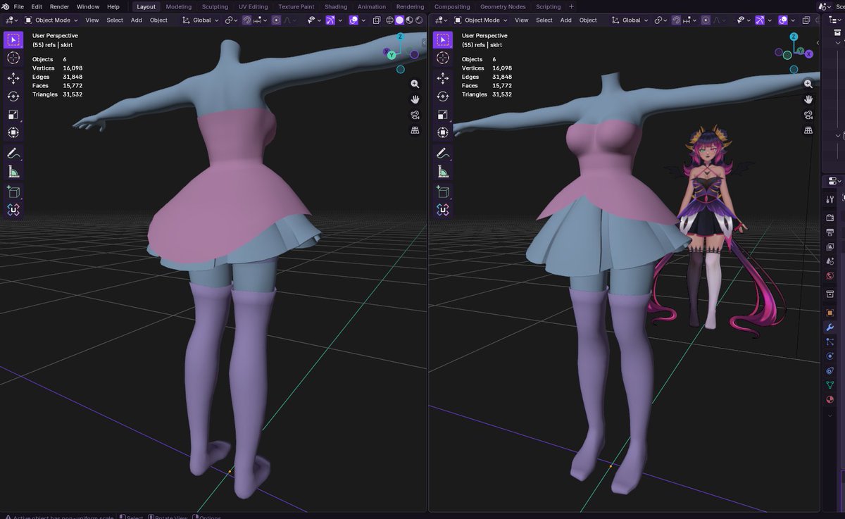 PurpellVT's tweet photo. My art is good, the algorithm just ignores me.    
My art is good, the algorithm just ignores me.   
My art is good, the algorithm just ignores me. 

Partial progress on the clothes, I'm aiming to have them modeled by weekend. https://t.co/rUA0zrcTkn