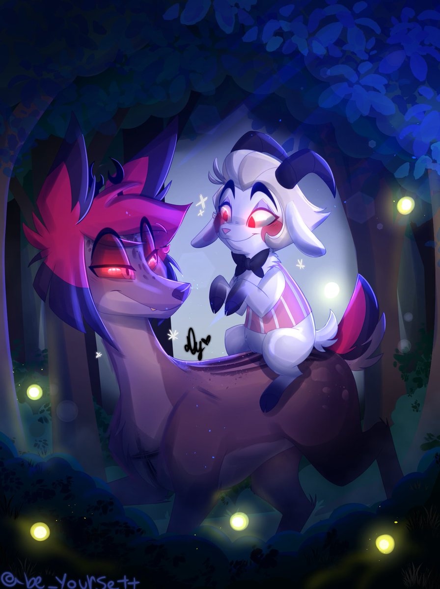 Fireflies ✨ ~ 📻🍎 Radioapple 

🍎: Did you know that fireflies bring good luck?
📻: Really? Tell me more, my dear.

Fanart of <a href="/TonyxsteveStony/">📻🍎Jo💼🍄⎊⍟💙💜</a> Comic, I'm addicted to this 🥹💕

#radioapple #appleradio #Bambilu #HazbinHotel