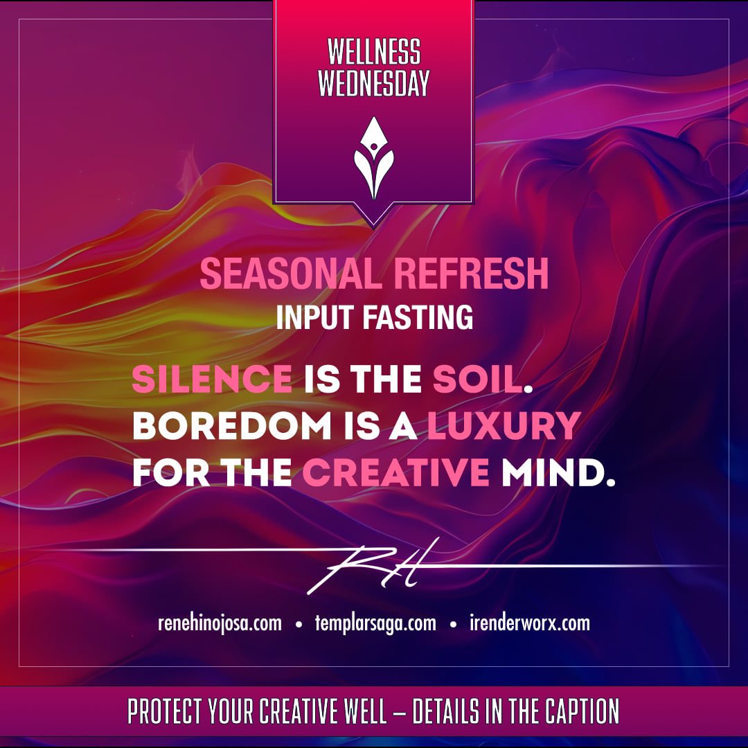 Renderman072's tweet image. Wellness Wednesday
Seasonal Refresh
Input Fasting

To find radical hope, you must first clear the digital noise.

✍️: Sit in silence for 10 minutes and just listen to the ambient world. What quiet idea finally has room to speak?

#DigitalDetox #MindfulWriting #AuthorCommunity