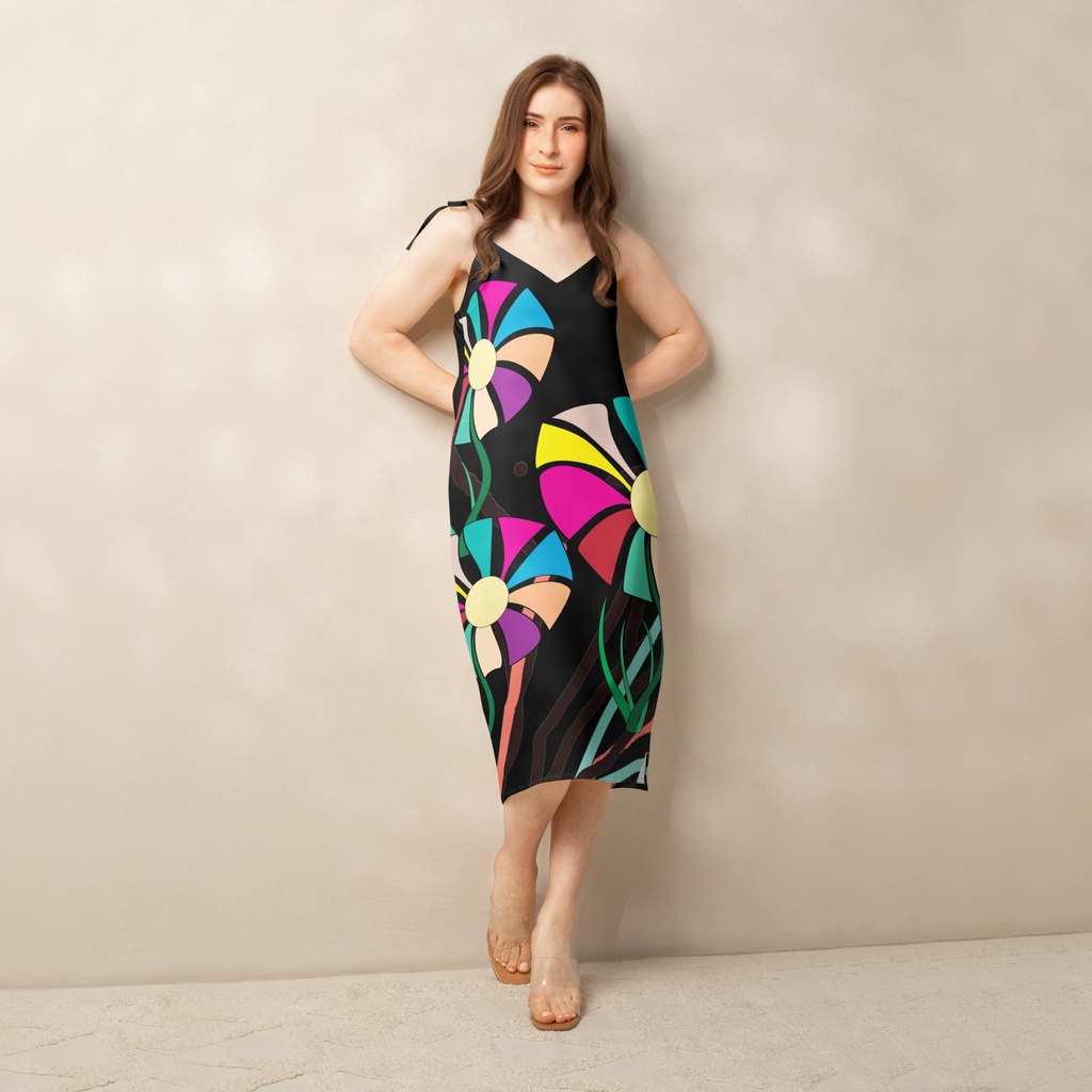 Apparelhue's tweet image. Bold Groovy Floral Tie-Strap Midi Dress! 🌸✨ Hunter green with bright abstract florals. Flattering V-neckline, tie-straps, and thigh-high slit for allure. Turn heads! 🍃💃 Shop now! #Fashion #DressUp #Style #WomensFashion #MidiDress