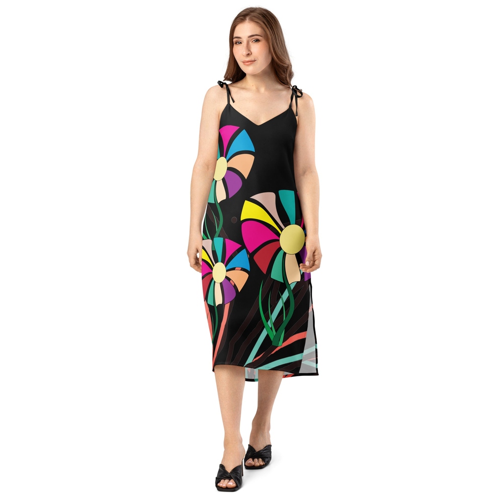 Apparelhue's tweet image. Bold Groovy Floral Tie-Strap Midi Dress! 🌸✨ Hunter green with bright abstract florals. Flattering V-neckline, tie-straps, and thigh-high slit for allure. Turn heads! 🍃💃 Shop now! #Fashion #DressUp #Style #WomensFashion #MidiDress