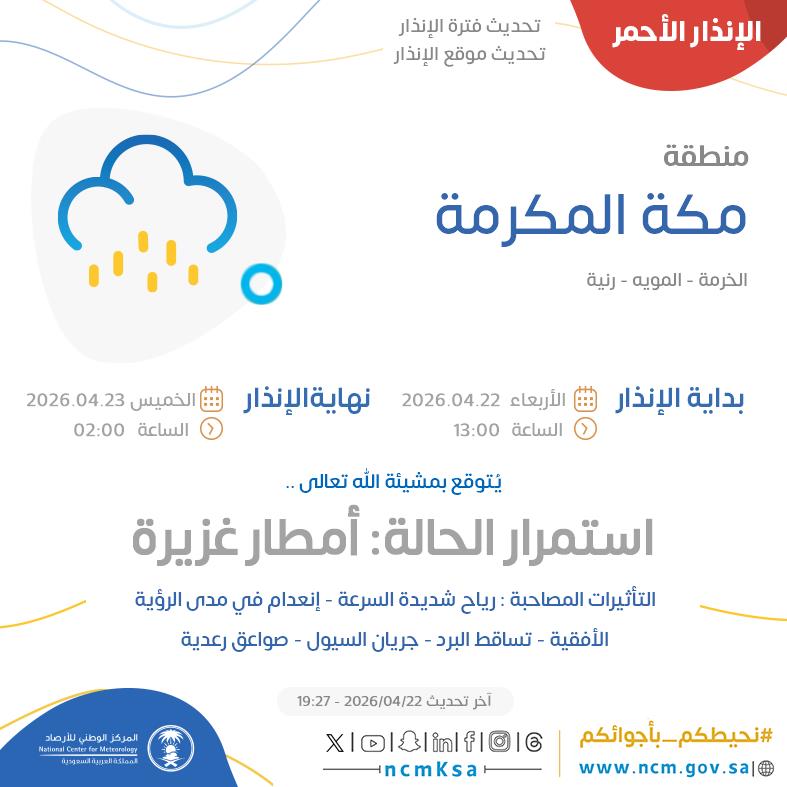 النظام الآلي للإنذار المبكر بالمركز الوطني للأرصاد tweet media