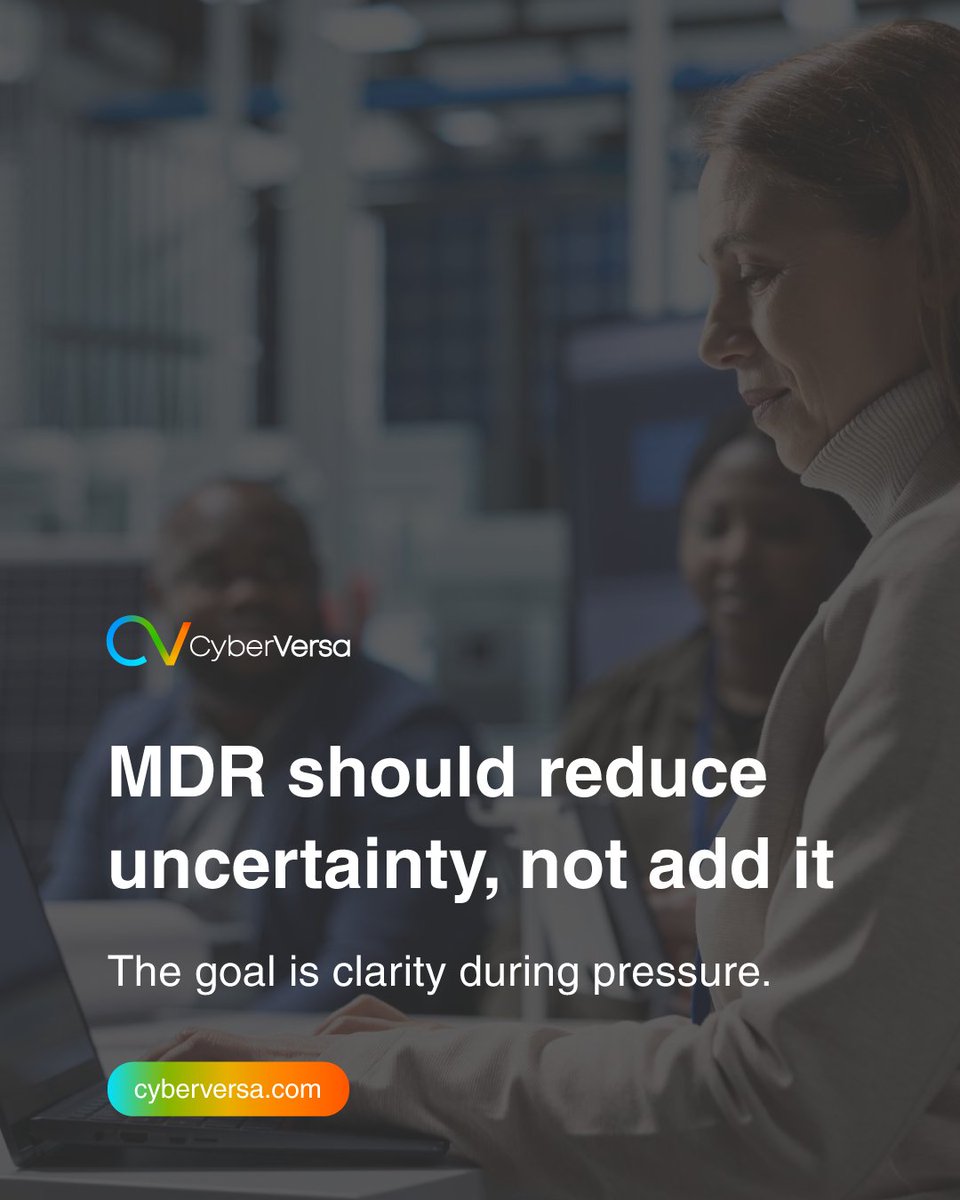 CyberVersa's tweet image. If an MDR program creates more debate than action, it is not tuned to the organization. Teams end up arguing about severity instead of containing impact. Design escalation around business scenarios and clear thresholds. 😉 #MDR #SecurityOperations #CyberVersa