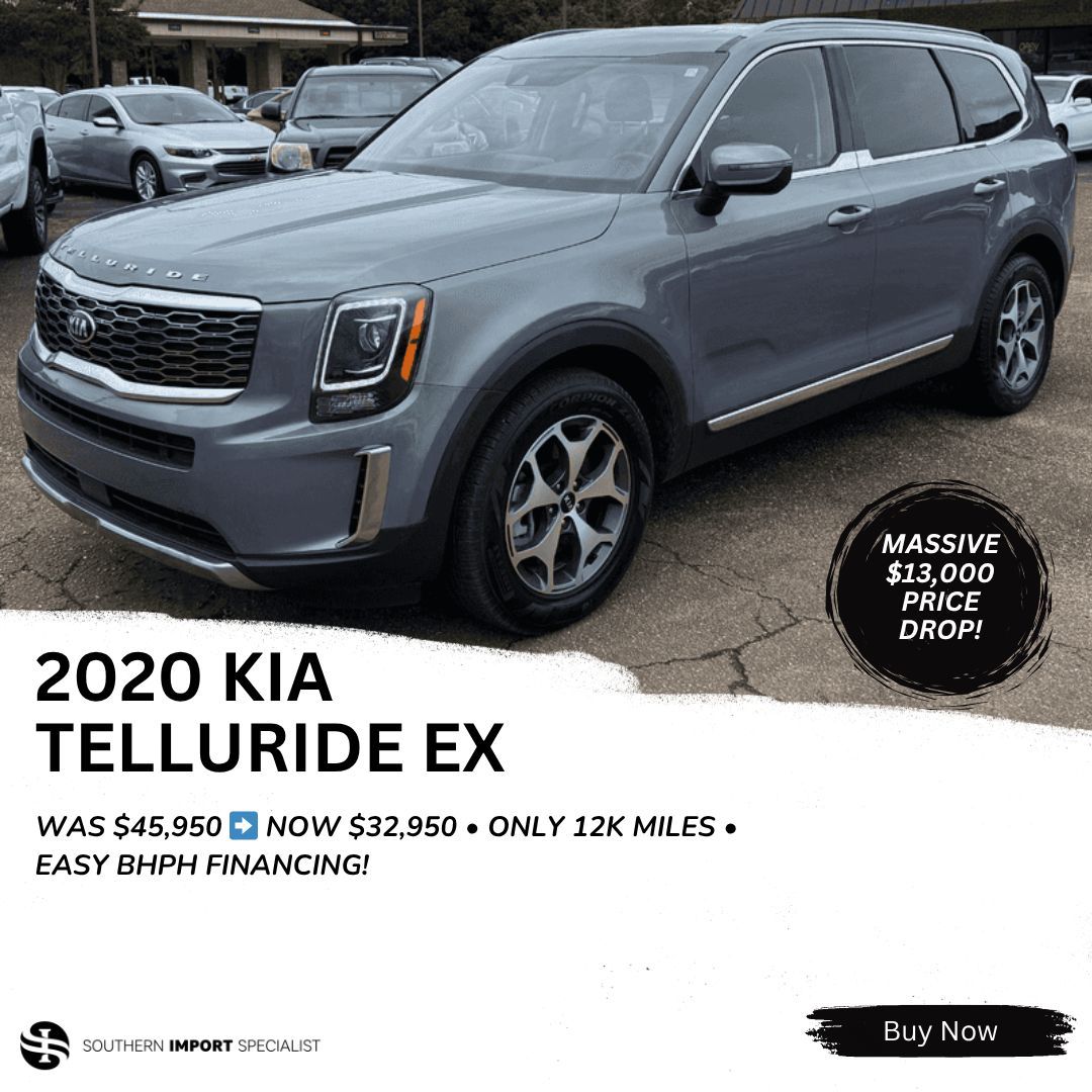 southernImport's tweet image. 🚨 ¡REBAJA DE $13,000! 🚨
Kia Telluride EX 2020

Antes: $45,950 | AHORA: $32,950
✨ ¡SÓLO 12k Millas!
✨ Interior Negro Premium

¡Asegure este SUV de 3 filas hoy mismo con nuestro financiamiento BHPH! 👇
buff.ly/SiQ24Tg
#AutosUsados #Mississippi #BHPH